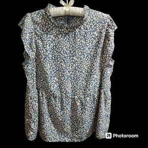 Angashion Women's Tops Casual Print Cap Sleeve Ruffle Neck Babydoll Size XL